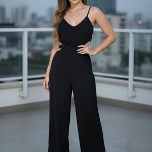 Forever 21 Black Cutout Jumpsuit Wide Leg Sleeveless Romper Size Small